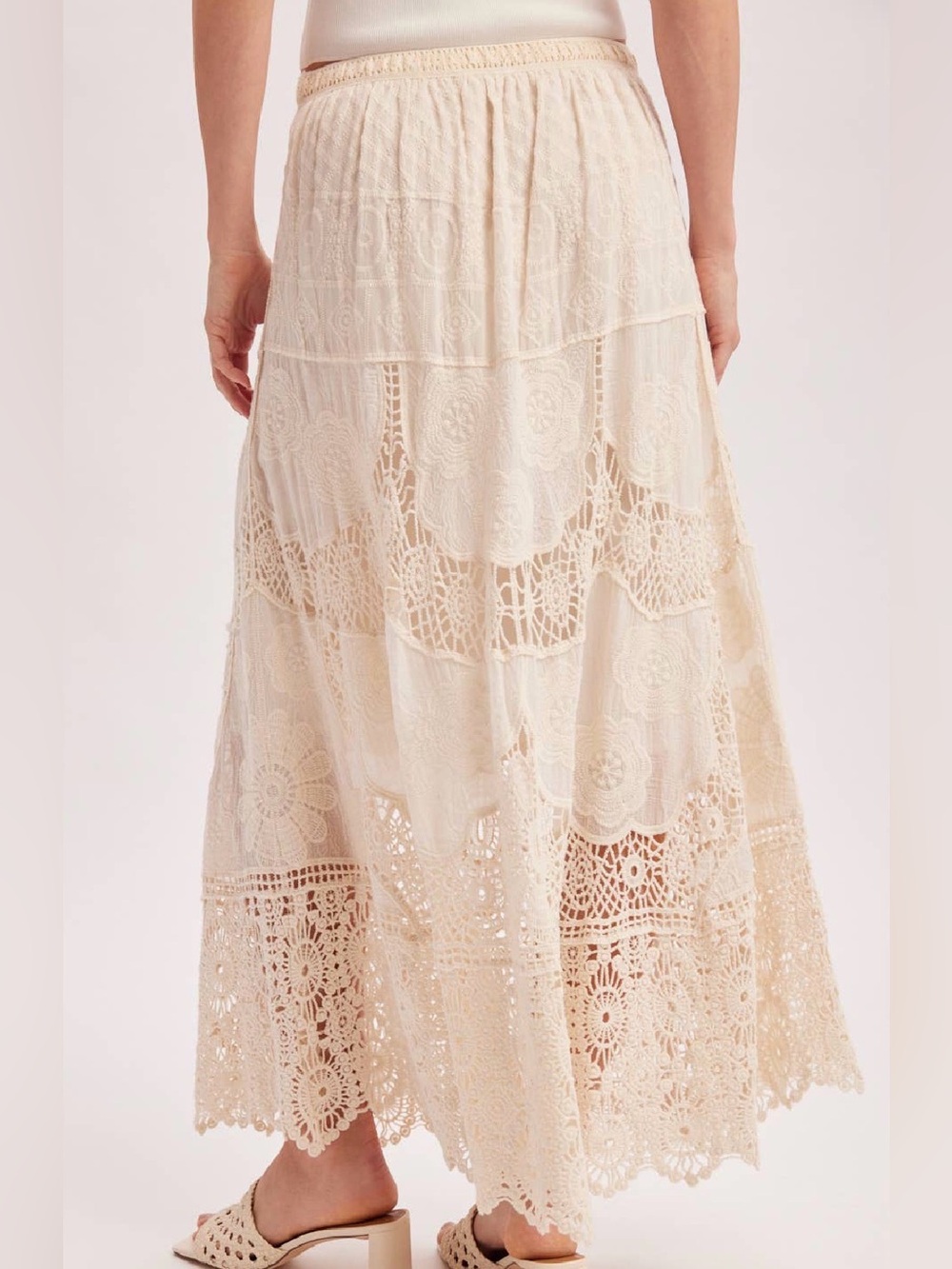 NWT Bluivy Crochet Lace Boho Festival Maxi Long Skirt Ivory - Picture 7 of 12